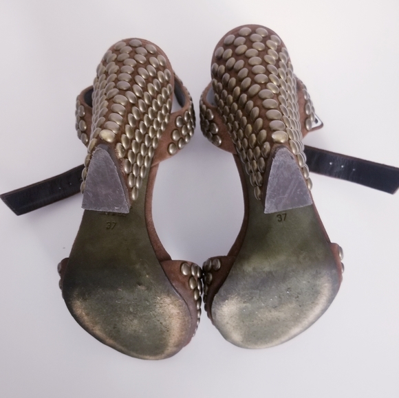 GIUSEPPE ZANOTTI STUDDED ANKLE-WRAP CHUNKY HEEL SANDAL, MILITARE - Picture 12 of 14